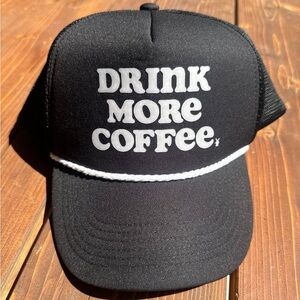 Dutch Brothers Black Trucker Hat with Drink More Coffee Print